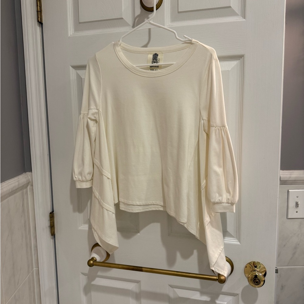 Cream Asymmetrical Hem Top by Anthropologie
